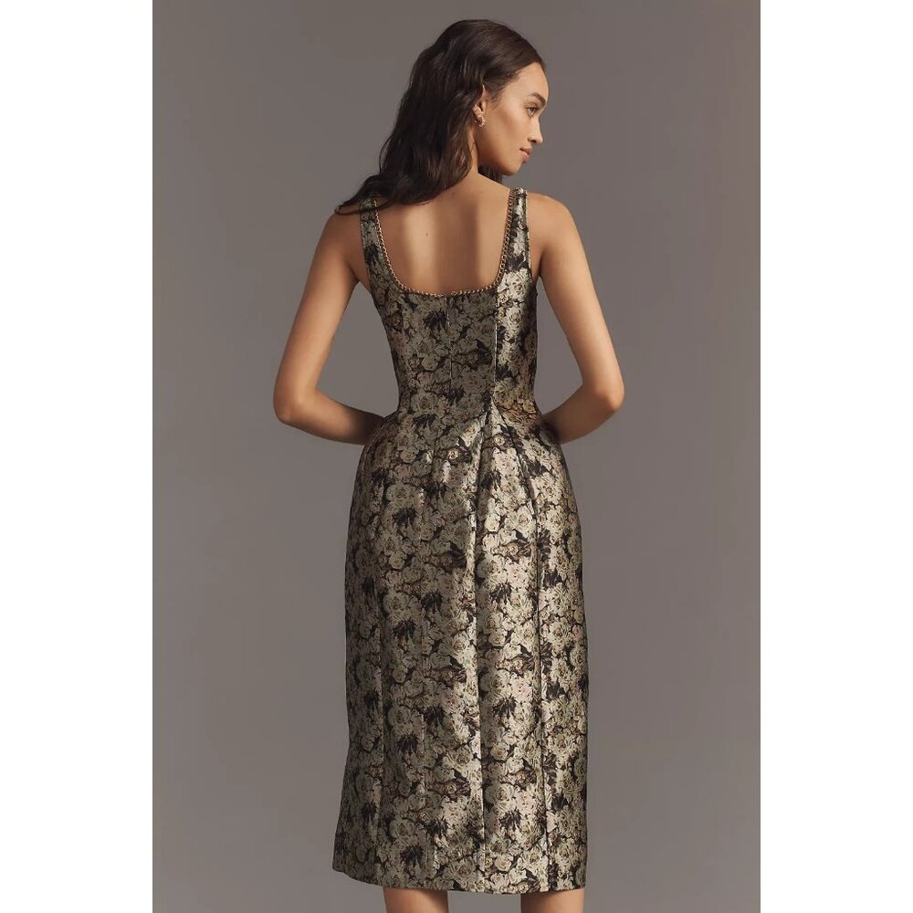 Maeve Gold Brocade Midi Dress - Picture 3 of 5